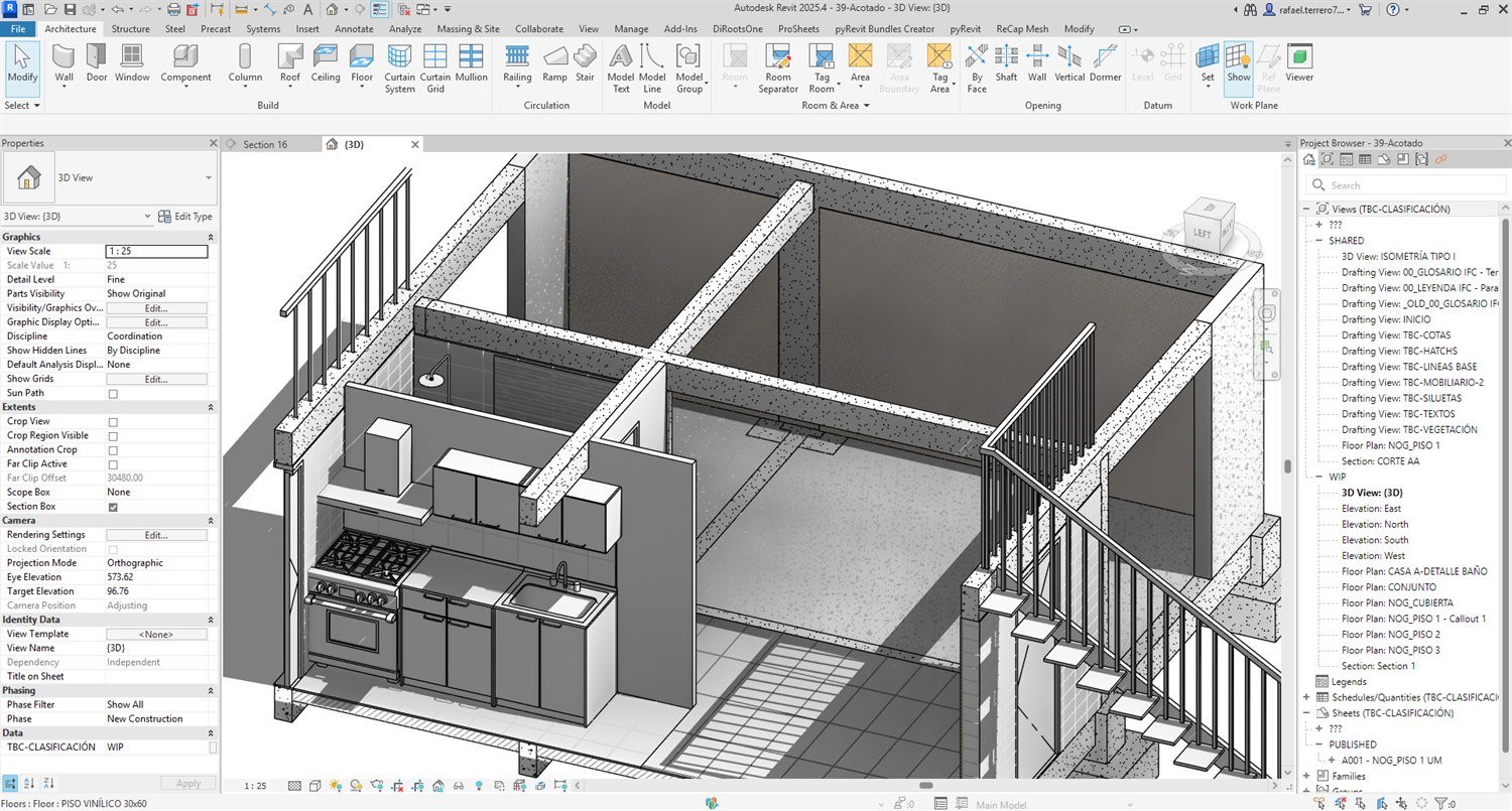 El modelo del caso de estudio, en Revit.